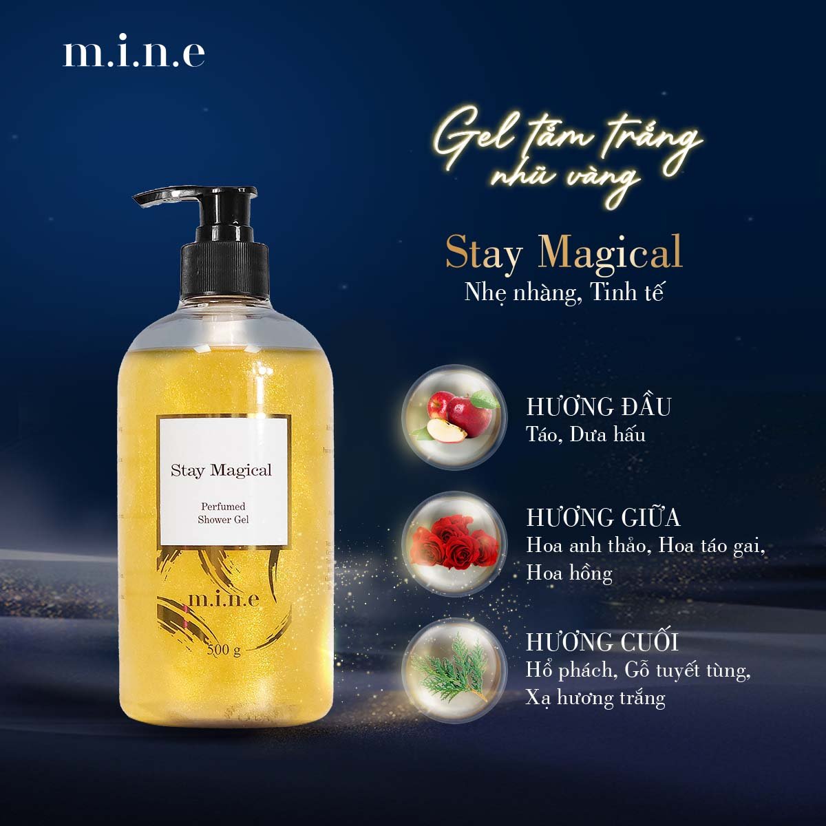 Gel Tắm Sáng Da Nhũ Vàng Hương Nước Hoa Mine - Stay Magical