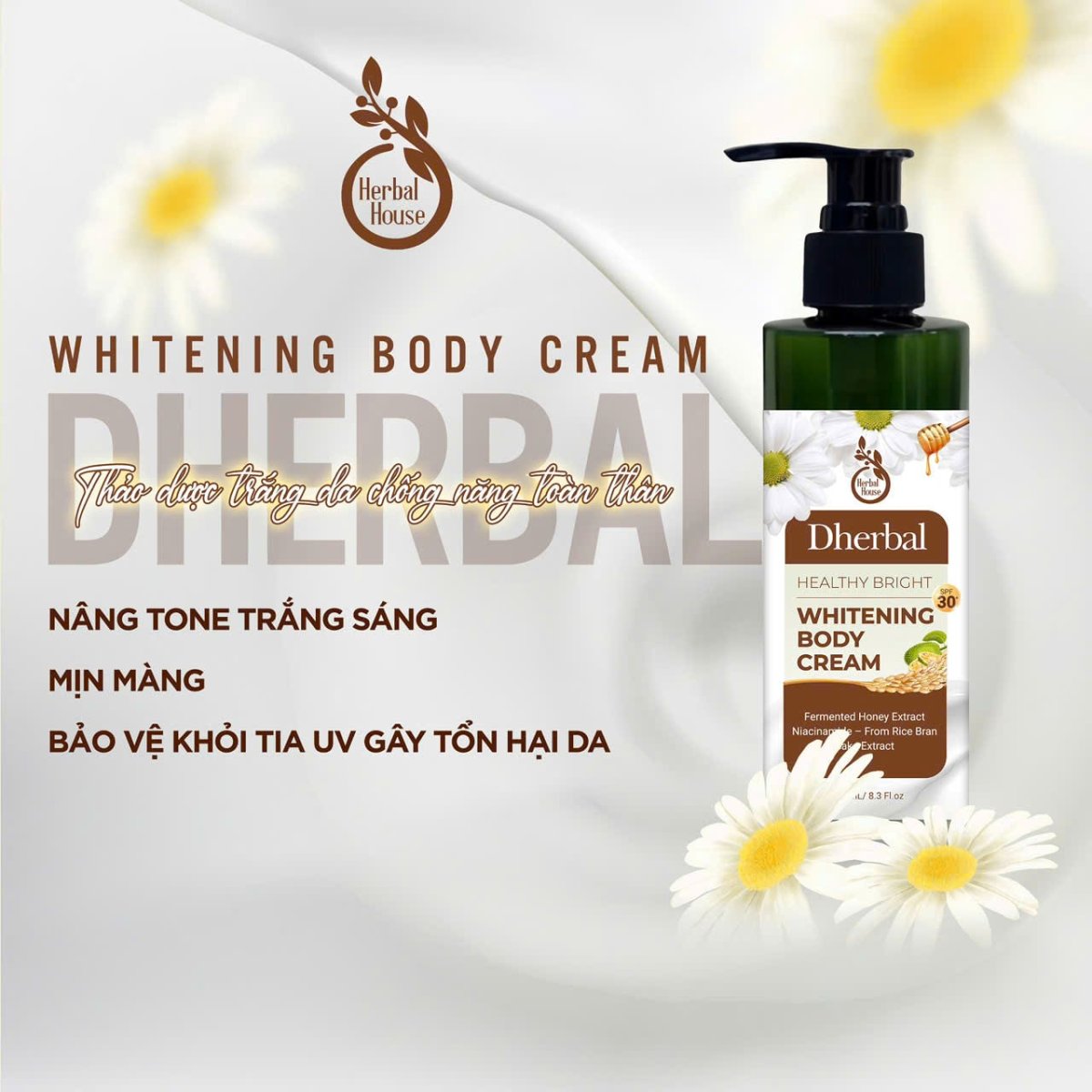 DHERBAL WHITENING BODY CREAM - THẢO DƯỢC  TRẮNG DA CHỐNG NẮNG TOÀN THÂN