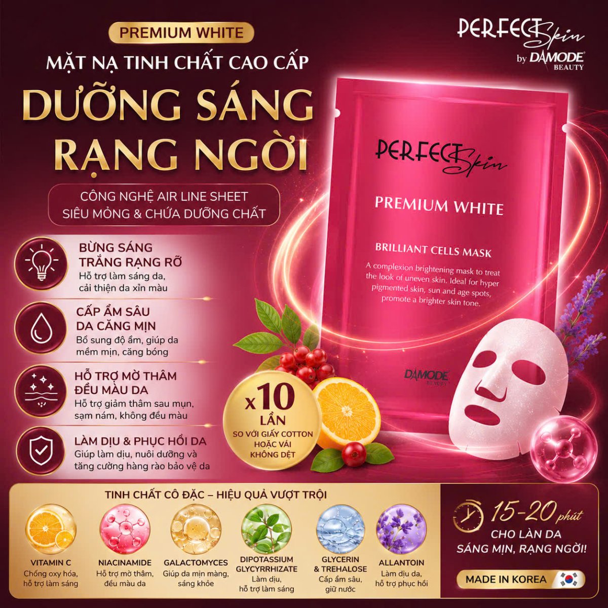 Brilliant Cell  Mask - 8c - Mặt Nạ Tinh Chất Cô Đặc Sáng Da, Mờ Thâm, Sạm