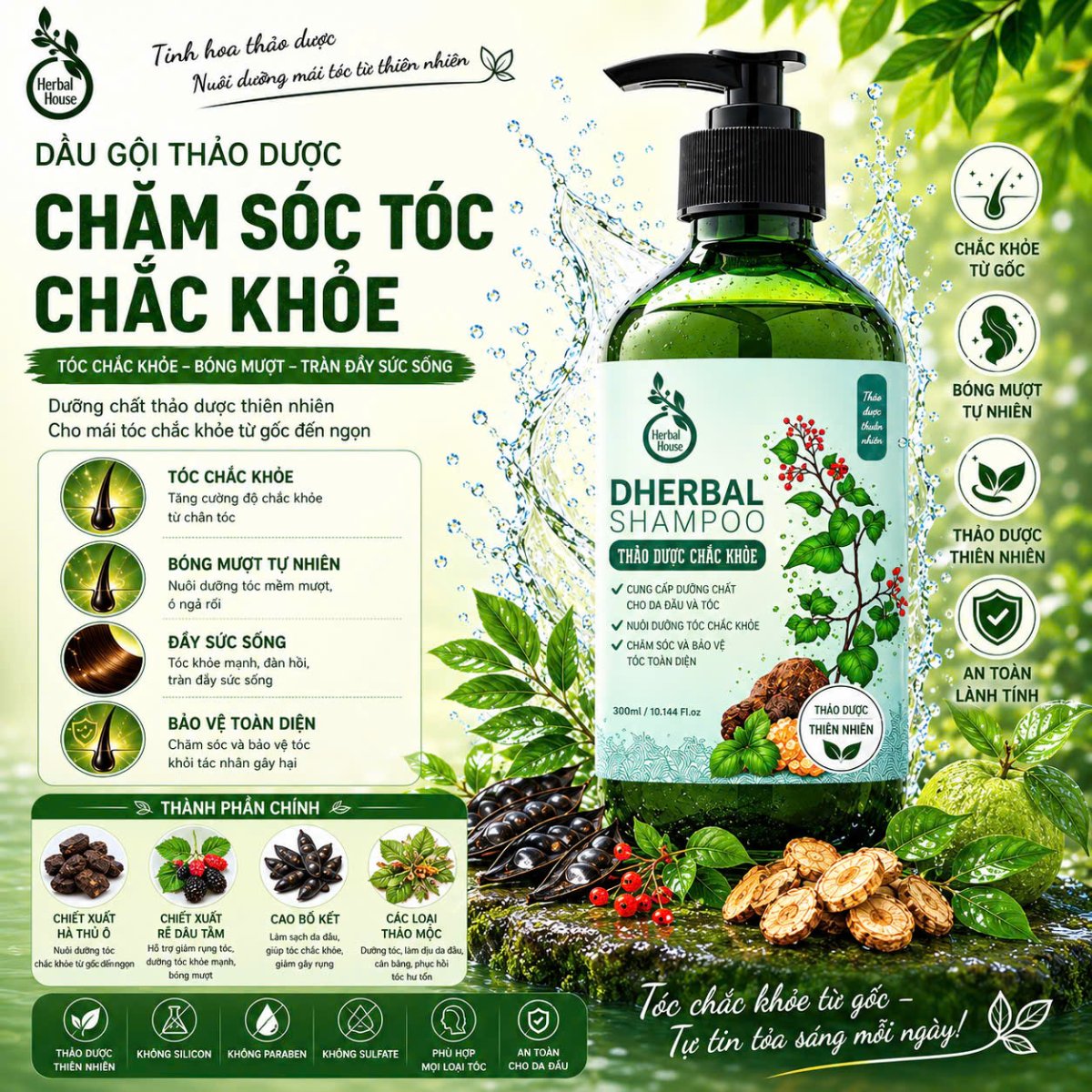 Dầu Gội Tóc Chắc Khỏe Suôn Mượt - DHerbal Shampoo