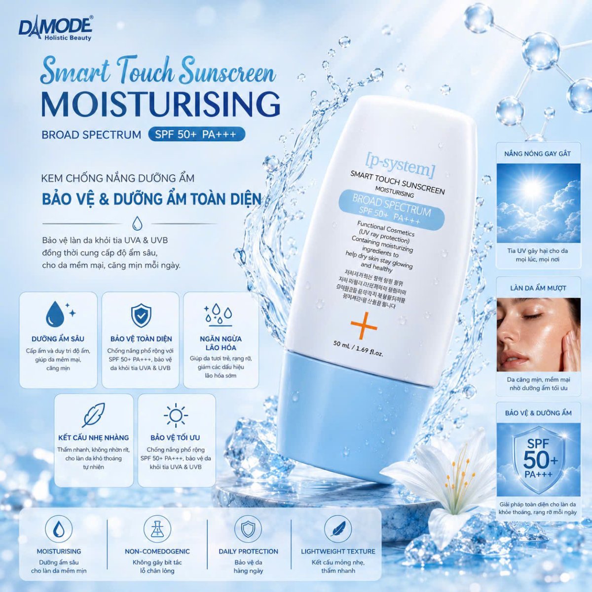 Smart Touch Suncreen Moisturizing - Kem chống nắng da khô, mất nước, nhạy cảm (50ml)